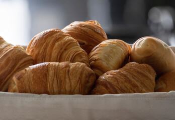 Delicious fresh puff pastry croissant for breakfast