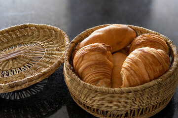 Delicious fresh puff pastry croissant for breakfast