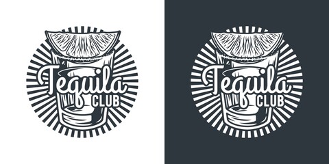 Obraz premium Tequila shot with lime and salt. Hand drawn illustration converted to vector isolated on white background