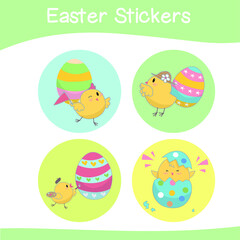 Cute Easter sticker images. Easter sticker collections. Stickers for preschool. Colourful printable sticker. Vector illustration.