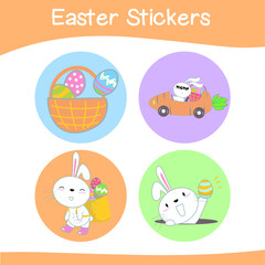 Cute Easter sticker images. Easter sticker collections. Stickers for preschool. Colourful printable sticker. Vector illustration.