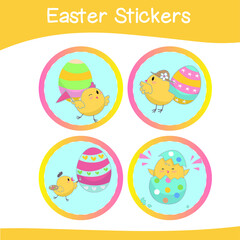 Cute Easter sticker images. Easter sticker collections. Stickers for preschool. Colourful printable sticker. Vector illustration.