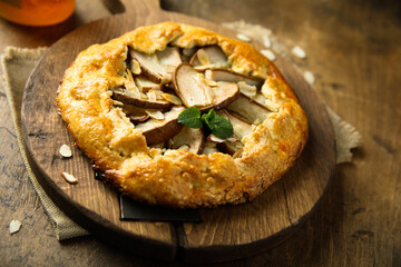 Homemade pear galette with almond and honey