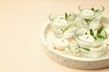 Concept of relaxation with aroma candles, space for text