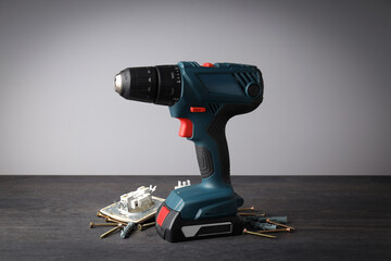 Concept of electrician or electrical tools on wooden table
