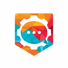 Gear chat vector logo design template. Gear bubble chat vector logo.	
