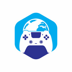 Game world vector logo design. Globe and game console vector icon logo.