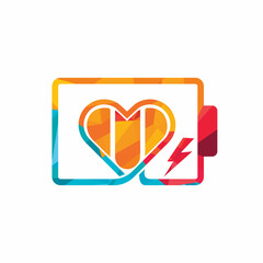 Love battery charging vector logo design. Battery with heart icon design.