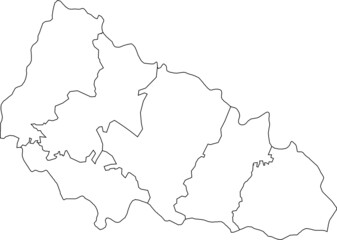 White flat blank vector map of raion areas of the Ukrainian administrative area of ZAKARPATTIA OBLAST, UKRAINE with black border lines of its raions