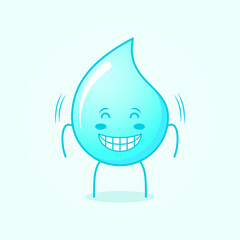 cute water cartoon with eyes closed, smile and happy expression. suitable for emoticon, logo, icon, mascot, symbol and sign. blue and white