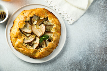 Homemade pear galette with almond and honey