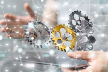 gear system data. Connecting lines and dots.Big data visualization