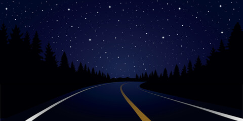 straigth road in the forest roadtrip by night