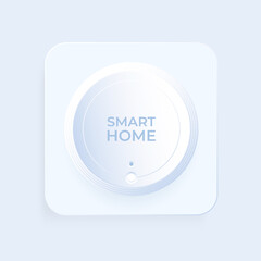 Smart home square and round icon. White 3D geometric button . Vector