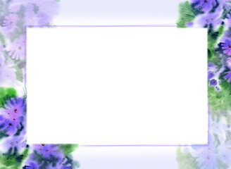 border with spring blue flowers, watercolour sketch, hand drawn illustration