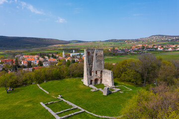 Dorgicse, Hungary - Aerial view about Boldogasszony church ruins near lake Balaton.