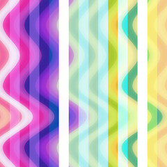 Vertical Wavy and Straight Colorful Blurred Stripes Abstract Glossy Style Hologram Design Seamless Pattern Trendy Bright Colors