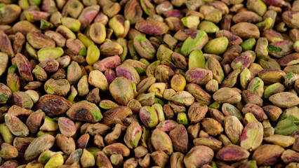 Pistachios without shell top view. Pistachio nuts. Whole nut kernels