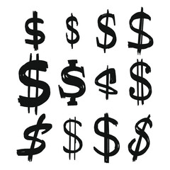 Obraz premium Dollar sign set. Hand-drawn vector illustration on white background 