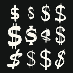 Obraz premium Dollar sign set. Hand-drawn vector illustration on black background 
