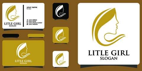 Elegant woman face logo with business card premium vector