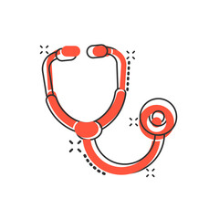 Stethoscope icon in comic style. Heart diagnostic cartoon vector illustration on isolated background. Medicine splash effect sign business concept.