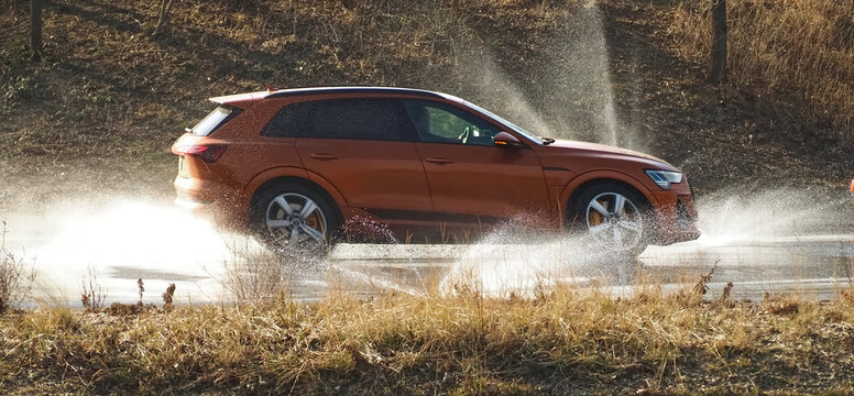 Car At ADAC Driving Safety Aquaplaning Training