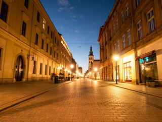 Grodzka Street in Kraków by night. One of the oldest streets of Krakow, Poland. Part of historical...