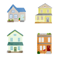 水彩ベクターイラスト　色々な家