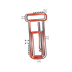 Blood in test tube icon in comic style. Laboratory flask cartoon vector illustration on isolated background. Liquid in beaker splash effect sign business concept.