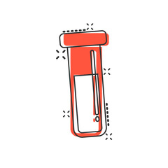 Blood in test tube icon in comic style. Laboratory flask cartoon vector illustration on isolated background. Liquid in beaker splash effect sign business concept.