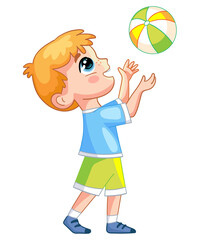 Happy cartoon boy playing with ball vector illustration