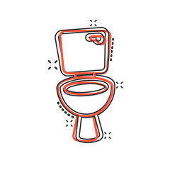 Toilet bowl icon in comic style. Hygiene cartoon vector illustration on isolated background. WC restroom splash effect sign business concept.
