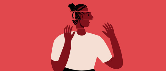 African refugee with PTSD, flat vector stock illustration with victim of military events with mental problems