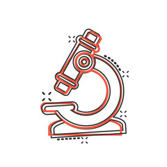 Microscope icon in comic style. Laboratory magnifier cartoon vector illustration on isolated background. Biology instrument splash effect sign business concept.