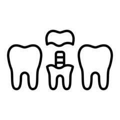 Dental Crown Vector Outline Icon Isolated On White Background