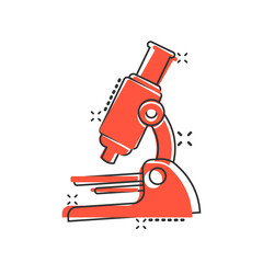 Microscope icon in comic style. Laboratory magnifier cartoon vector illustration on isolated background. Biology instrument splash effect sign business concept.