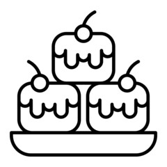 Brownies Vector Outline Icon Isolated On White Background