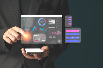 finance analyst working on digital tablet, business data and economic, economic growth, financial graph chart, stock market report