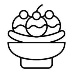 Banana Split Vector Outline Icon Isolated On White Background