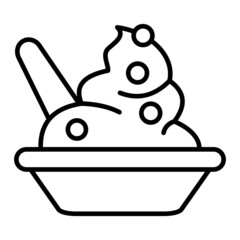 Frozen Yogurt Vector Outline Icon Isolated On White Background