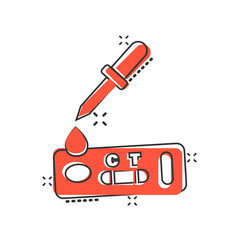 Coronavirus test icon in comic style. covid-19 cartoon vector illustration on isolated background. Medical diagnostic splash effect sign business concept.