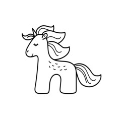 Children toy unicorn horse, vector illustration doodle sketch style.