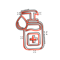 Hand sanitizer icon in comic style. Antiseptic bottle cartoon vector illustration on isolated background. Disinfect gel splash effect sign business concept.