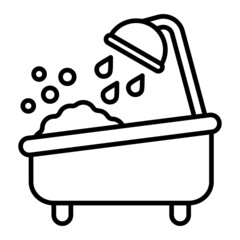 Bath Tub Vector Outline Icon Isolated On White Background