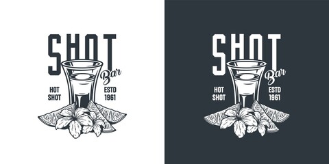 B-52 shot with lime and flowers. Vector tropical design with alcohol B 52 cocktail for bar or pab