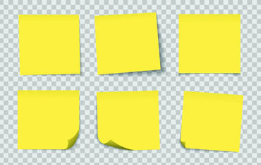 Realistic yellow sticky notes isolated with real shadow on white background.