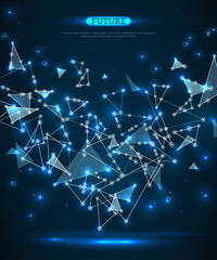 Fototapeta premium Abstract polygonal space blue background with connecting dots and lines. Vector illustration. Futuristic technology wireframe mesh. Geometric Modern Technology Concept. Digital Data Visualization.