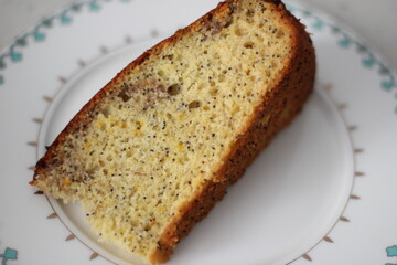 slice of cake on the plate. healthy homemade gourmet bakery.
