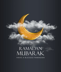 Fototapeta na wymiar Ramadan Mubarak Islamic Design Crescent Moon. Translation: Blessed Ramadan